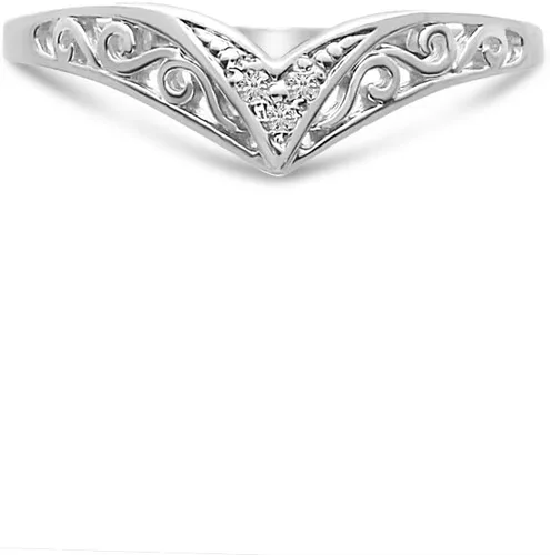 Miniatura 6 de Anillo de oro blanco de 10 quilates con filigrana y diamantes