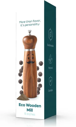 Miniatura 4 de Molinillo de madera para sal o pimienta, molino de madera de acacia de 8 pulgadas con molinillo de cerámica ajustable, parte superior de acero