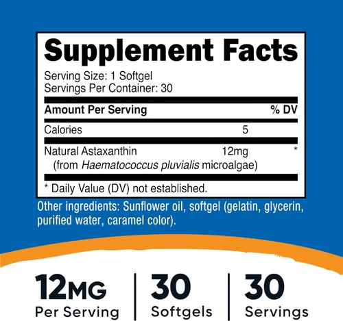 Miniatura 2 de Nutricost Astaxantina 12 mg, 30 cápsulas blandas, sin OMG y sin gluten