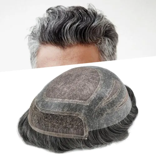 Miniatura 11 de Sistema de reemplazo de cabello humano para hombre, sistema de cabello fino mono para hombre, pelo de tupé recubierto de poliuretano para hombres
