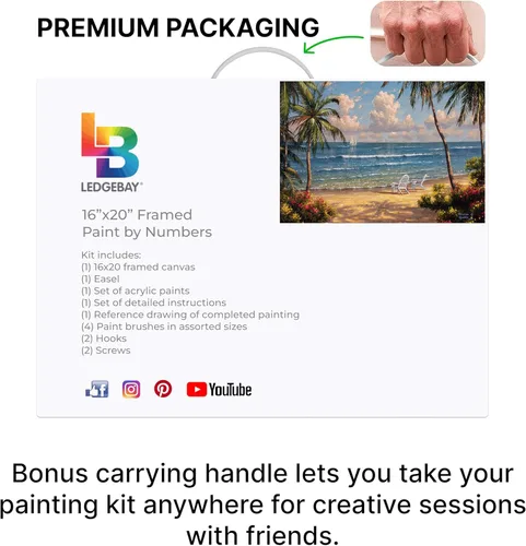 Miniatura 8 de Ledgebay Kit de pintura por números DIY para adultos en lienzo enmarcado: kit de pintura por números para principiantes a avanzados, los kits