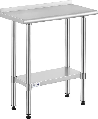 Miniatura 10 de Mesa de acero inoxidable para preparación y trabajo con protector contra salpicaduras, 24x72 pulgadas