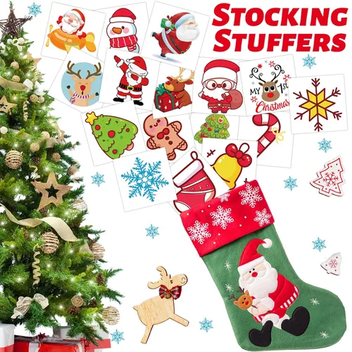 Miniatura 4 de 240 tatuajes temporales de Navidad para niños, calcomanías de tatuajes impermeables de seguridad a granel, rellenos de calcetines, la mejor opción