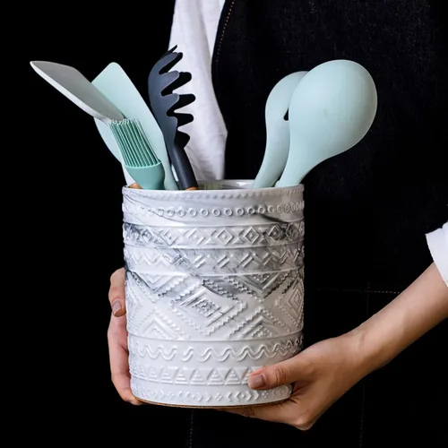 Miniatura 4 de Yundu Tenedor de utensilios de cocina de mármol de cerámica gris para encimera, utensilio para decoración casera 2-Gris