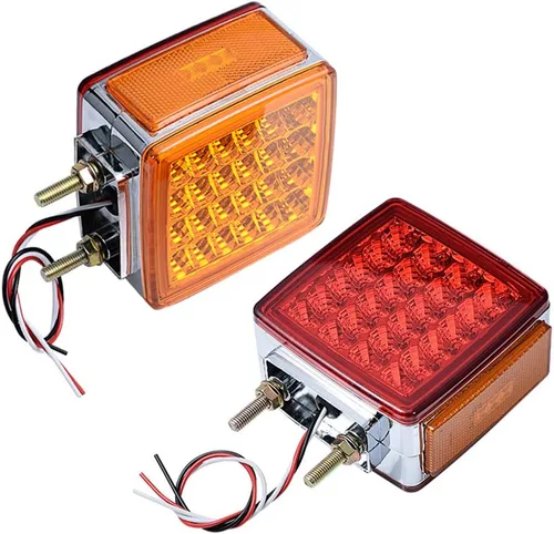 Miniatura 10 de 4 piezas de luces de parada y cola redondas de doble cara con 42 LED, rojas, y lámpara de estacionamiento y señal de giro trasera ámbar, compatibles