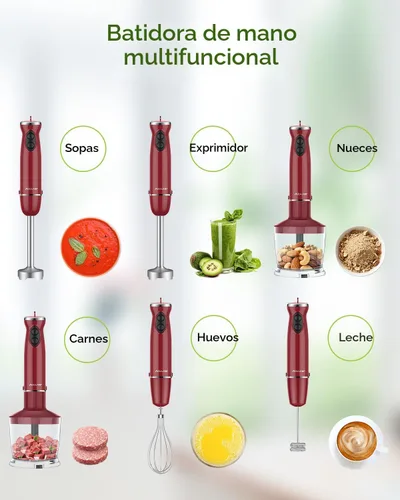 Miniatura 5 de Batidora de inmersión 5 en 1 de mano, Abuler 1000W batidora de mano con palillo, 12 velocidades batidora de mano de acero inoxidable 304 con vaso