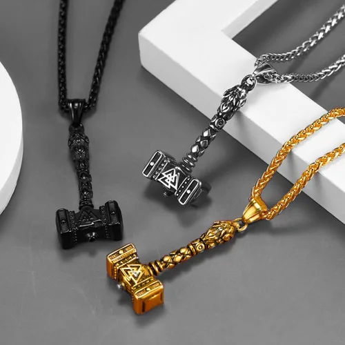 Miniatura 4 de FaithHeart - Collar con talismán de martillo de Thor vikingo para hombre, amuleto nórdico vintage de Mjolnir, colgante con cadena de trigo