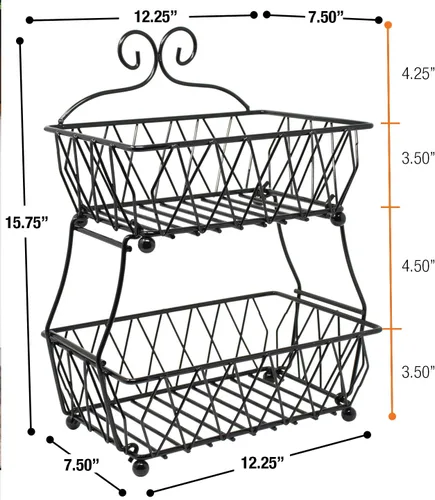 Miniatura 4 de Sorbus Soporte de exhibición de cesta de frutas, 2 niveles, para almacenamiento de verduras, frutas y pan para cocina, baño, rectangular de metal