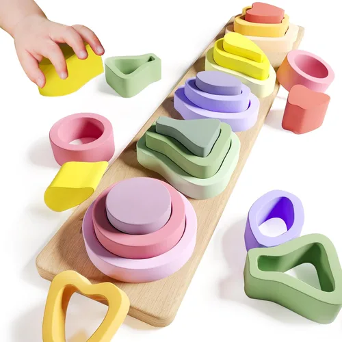 Symdiro Montessori Juguetes para niños y niñas de 1, 2 y 3 años, juguetes de clasificación y apilamiento de madera para niños, juguetes para niños