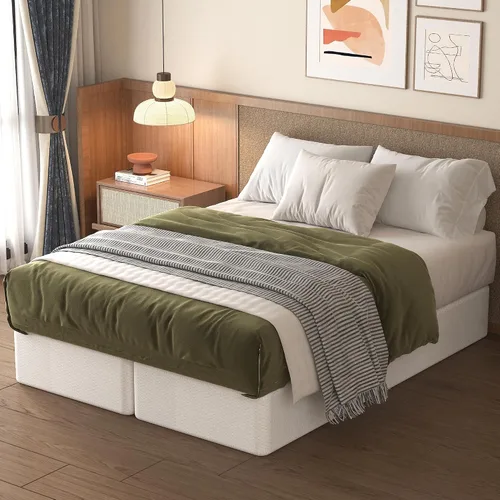 Miniatura 9 de Lutown-Teen Base de cama con somier dividido de 9 pulgadas, 3500 libras de metal resistente de alto perfil tamaño King con cubierta de tela, sin
