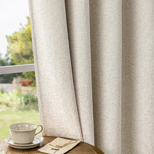 Metro Parlor Cortinas Opacas Florales Beige de 63 Pulgadas de Largo para Dormitorio, Cortinas de Flores Vintage con Patrón de Chenilla Jacquard para
