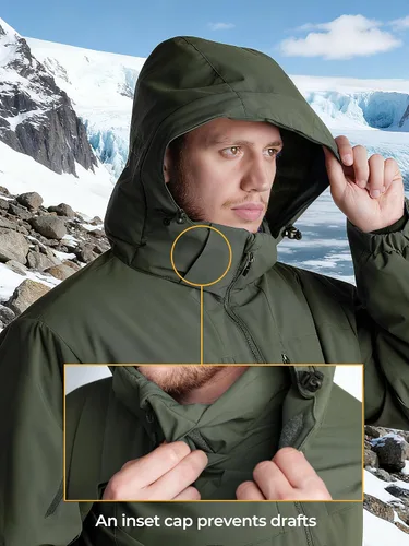Miniatura 6 de Men's Winter Insulated Coat Warm Water Resistant Skiing Parka Jacket Fleece Lined Detachable Hood 7 Pockets Work Coat