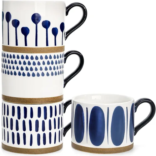 Miniatura 4 de SOUJOY Juego de 4 tazas de café grandes de cerámica, tazas de café pintadas a mano de 15 onzas con asas, tazas de sopa de porcelana esmaltada