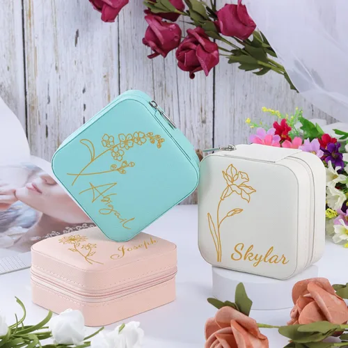 Miniatura 51 de Joyero de regalo para dama de honor, pequeño estuche de viaje personalizado de piel sintética portátil, cajas de propuestas de dama de honor, mini