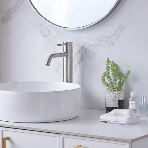 Miniatura 9 de Hotis HT-BF100 - Grifo de lavabo de níquel cepillado, grifo de baño alto de acero inoxidable con boquilla giratoria de 360°, grifos de baño de 1