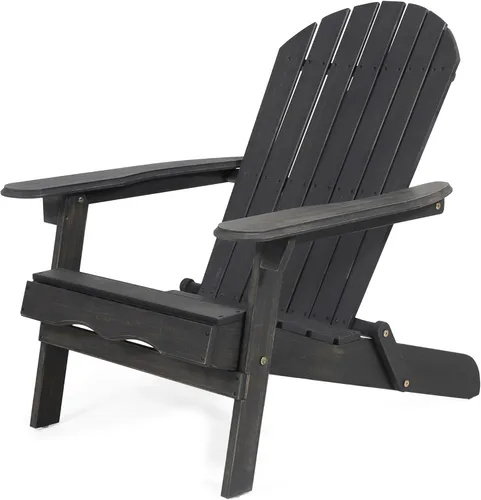 Benjara Libo Outdoor Adirondack Chair- Gray Acacia Wood Frame- Slat Panels