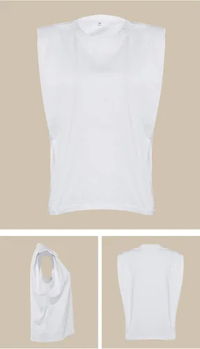 Miniatura 5 de Meladyan Camiseta sin mangas de algodón sólido con hombros acolchados para mujer, cuello redondo, holgada, sin mangas