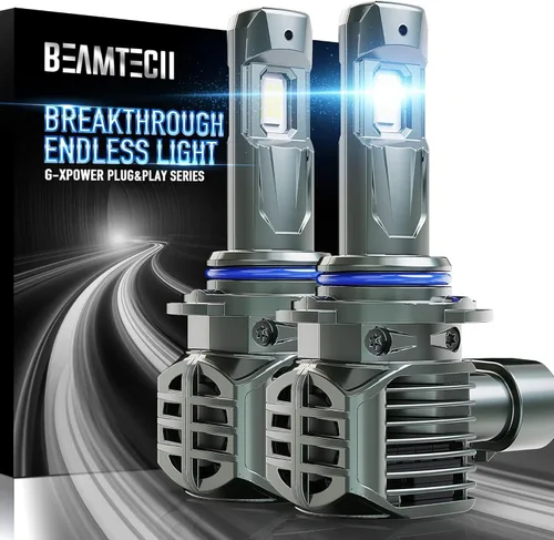 Miniatura 17 de BEAMTECH Bombillas 9005, chips G-XPower HB3 para luz antiniebla 500% más brillante 6500K xenón blanco, enchufe y uso, paquete de 2