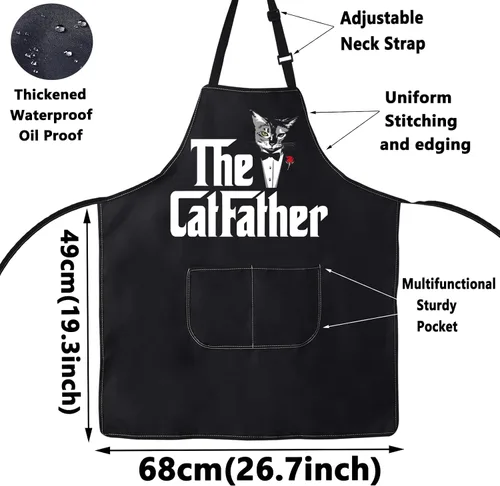 Miniatura 2 de WZMPA Divertido delantal de cocina Catfather con bolsillos, regalo para papá y gato, delantal ajustable para cocinar, hornear, asar a la parrilla
