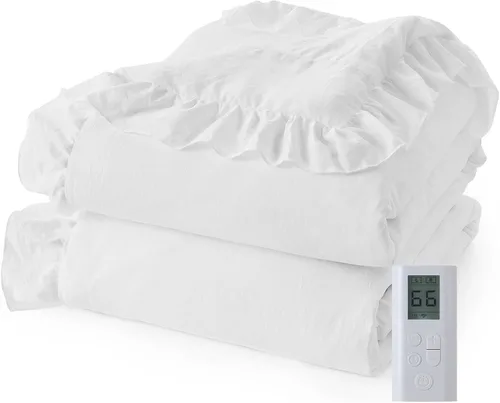 Miniatura 11 de Garvee Manta Consoladora Térmica Tamaño Queen, Edredón Eléctrico con Volantes con Controlador LCD Inalámbrico, Calentamiento Rápido y Protección