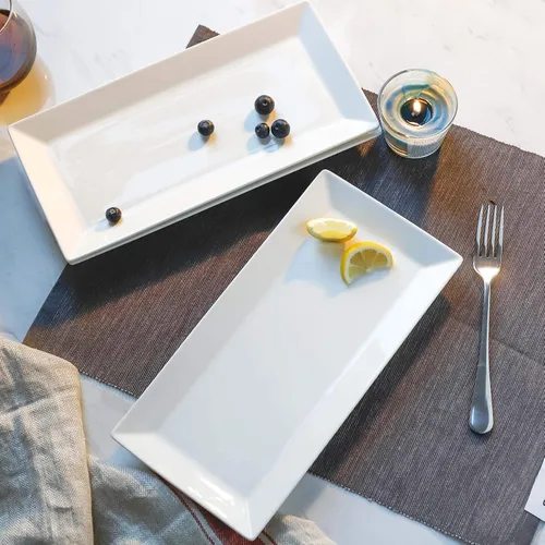 Miniatura 5 de Sweese Bandeja de porcelana rectangular de 12 pulgadas para sushi, carne, postres, pasteles, plato blanco para servir restaurante, banquete, fiesta
