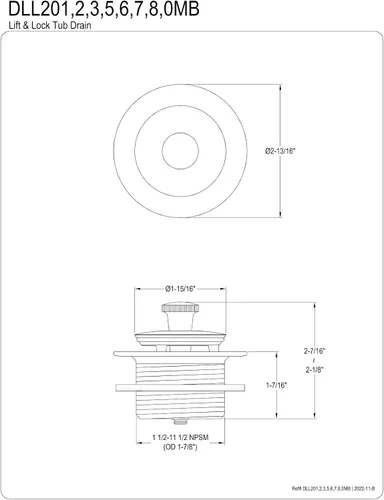 Miniatura 2 de Kingston Brass DLL208 Lift and Lock - Desagüe para bañera (níquel cepillado)