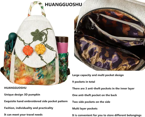 Miniatura 92 de HUANGGUOSHU Mochila de algodón tejida de algodón bohemio con bordado de lona estilo bohemio con múltiples bolsillos retro linda mochila cartera