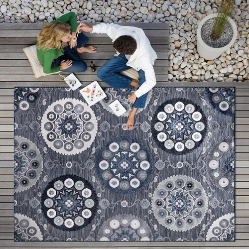 Miniatura 40 de CAMILSON Alfombra para Interiores y Exteriores, Alfombras de Área Azules 5x7 con Hojas Tropicales Botánicas para Patios Interiores y Exteriores