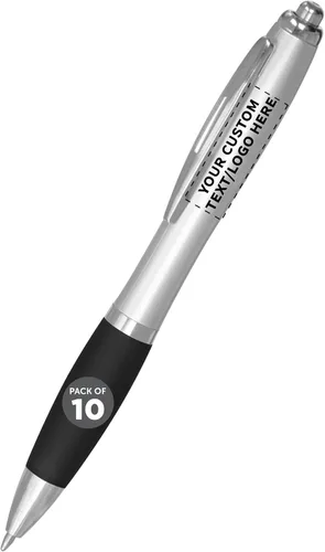 Miniatura 12 de DISCOUNT PROMOS - Bolígrafos personalizados con agarre de goma y tinta negra, paquete de 10 unidades, diseño ergonómico, ideal para oficina