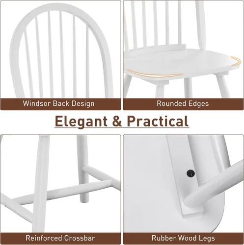 Miniatura 6 de POWERSTONE Juego de 6 sillas de comedor, sillas Windsor de madera con respaldo de husillo, silla de comedor de granja, silla de cocina, color blanco