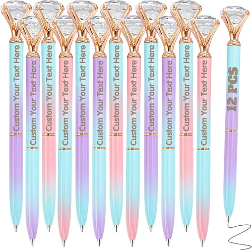 12 bolígrafos de diamante con bolígrafo personalizado de cristal a granel grabados personalizados con nombre bolígrafo de tinta negra para boda,