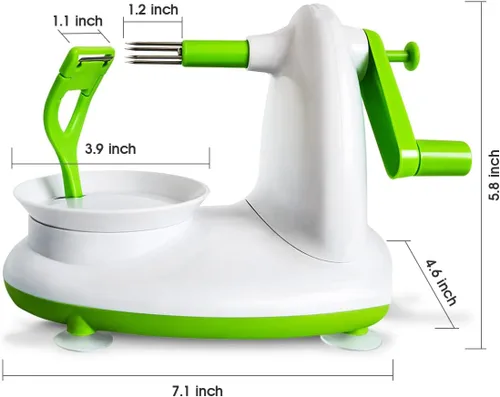 Miniatura 3 de Pelador y descorazonador de manzana mejorado para manzana, pera y cítricos, dispositivo de cocina giratorio manual, incluye 2 cabezales de repuesto