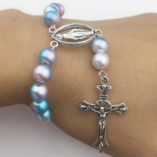 Miniatura 4 de 60 piezas de plata antigua estilo tibetano rosario cruz y centro milagroso medalla con cruz de crucifijo de aleación colgantes y eslabones de araña