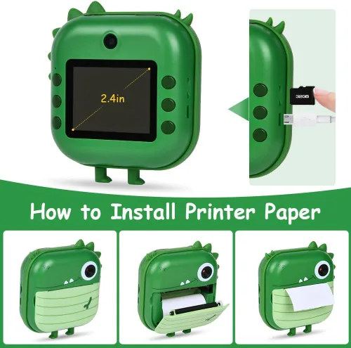 Miniatura 6 de Ainiv Cámara de impresión instantánea para niños, cámara dual 1080P con papeles de impresión y 5 bolígrafos de color, tarjeta SD de 32 GB, regalo
