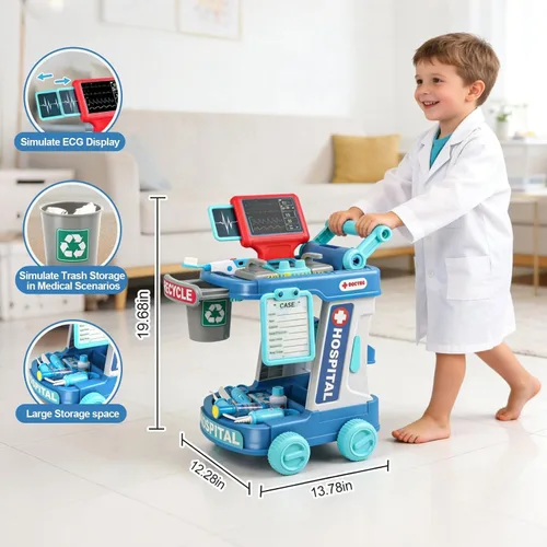 Miniatura 5 de Kit de médico para niños pequeños de 3 a 5 años, divertido juego de doctor para niñas de 2, 3, 4, 5 años, juguetes de vestir con carrito, disfraz