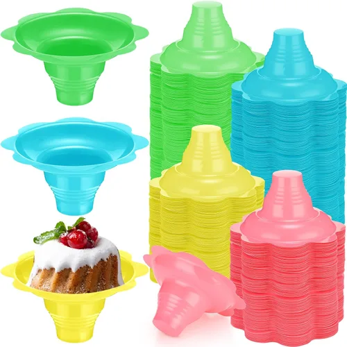 Eaasty 200 tazas de hielo afeitado de flores coloridas de 4 onzas, tazas de cono de nieve de plástico, a prueba de fugas, cuencos de helado de