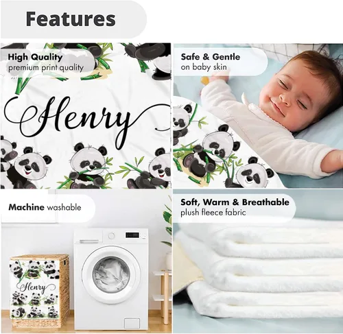Miniatura 5 de Manta de bebé panda personalizada, manta de bebé safari, manta de bebé de animales de la selva, manta de bebé bosque, manta de animal del zoológico