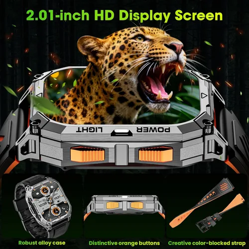 Miniatura 10 de Relojes inteligentes para hombres, 2.01 pulgadas HD Militar Smart Watch con batería de alta capacidad de 1000 mAh, linterna LED, respuesta, llamada