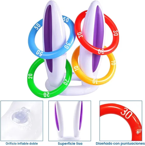 Miniatura 4 de [16 Anillos de Puntuación] Paquete de 4 Juego de Lanzamiento de Anillos de Orejas de Conejo Inflable de Pascua, Esencial para Canasta de Pascua