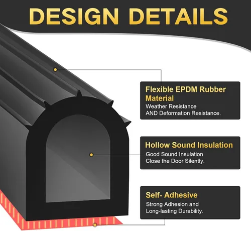 Miniatura 3 de Sello de goma para puerta en forma de D, burlete para puertas de camiones y cámper, tira de sello de goma autoadhesiva EPDM de 1 pulgada