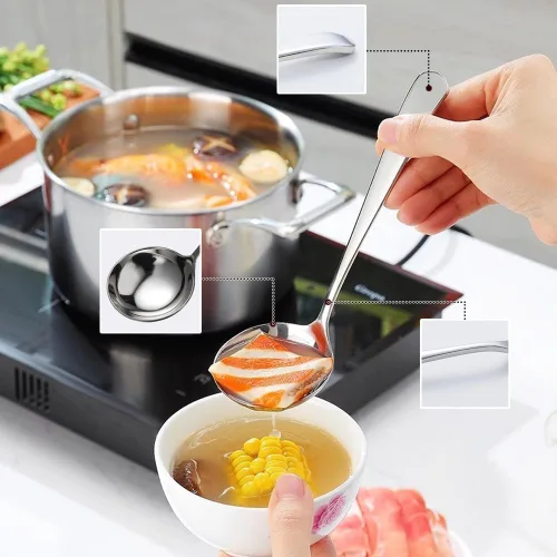 Miniatura 4 de Cucharones de sopa pequeños, cucharones de cuchara de sopa para salsa, 2 unidades SUS 304 de acero inoxidable no magnético de 7.6 pulgadas redondas