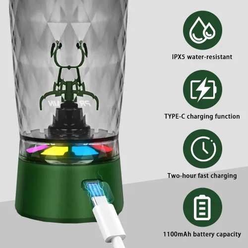 Miniatura 3 de PROCHAIN Botella agitadora eléctrica de proteínas, mezclador de batidos de proteínas, taza de mezcla automática portátil para preentrenamiento, Verde