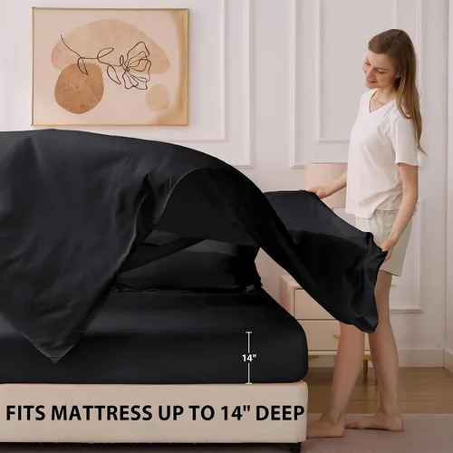 Miniatura 7 de juego de edredón tamaño individual negro - Cama en una bolsa tamaño individual 5 piezas, juego de ropa de cama suave para todas las estaciones