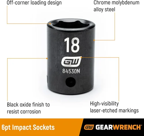 Miniatura 2 de GEARWRENCH - Juego de llaves de vaso de impacto estándar, color negro