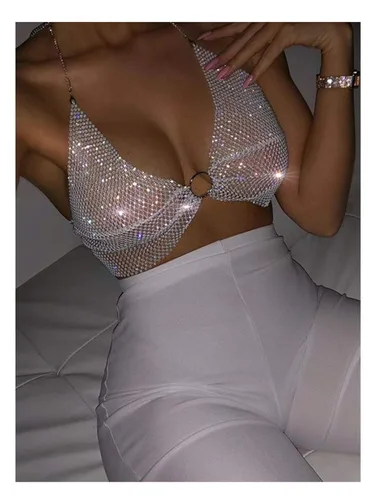 Miniatura 6 de Barode Cadena sexy con diamantes de imitación para el cuerpo cadena de bikini de playa sujetador de cadena de bikini para fiestas y fiestas