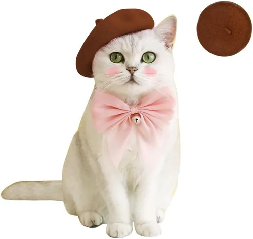 Miniatura 13 de Gorras de boina para perro, gorras para gatos, moda de cuatro estaciones, divertidas, de lana, cómodas (rosa)