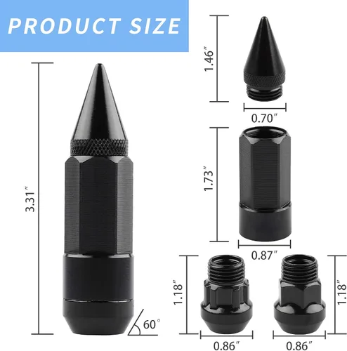Miniatura 2 de 20 Piezas Picos Antirrobo Extendidos Sintonizador Rueda/Llantas Tuerca de Orejeta M12X1.5+Llave (Negro)
