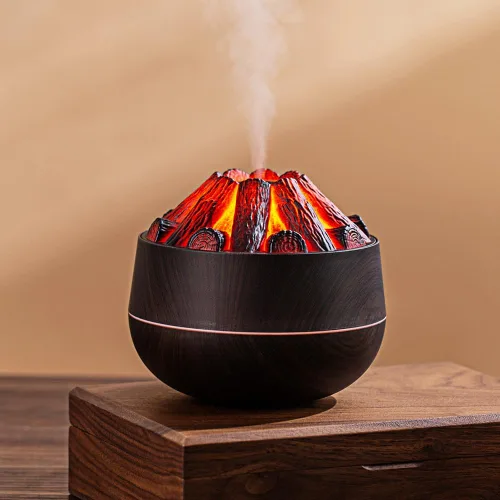 Humidificador simulado de fuego de carbono de gran capacidad para oficina, diseño de fuego de carbón de leña USB, humidificador de escritorio