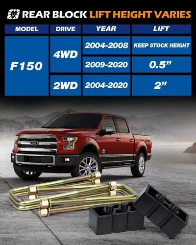 Miniatura 4 de Dynofit - Kits de nivelación con elevación para F150 2WD/4WD 2004-2020, kit completo de elevación de 3 pulgadas delantero y 2 pulgadas trasero