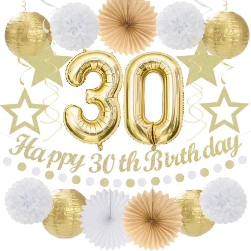 Miniatura 14 de Cartel de feliz cumpleaños rosa y negro para decoración de fiesta – 31 piezas de oro rosa 14º 40º para mujeres y niñas, faroles de papel